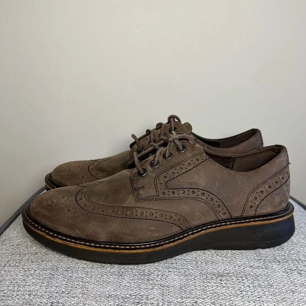 Ecco Mens Sz 41 Lhasa Brogue Wing Tip Leather Oxfords Coffee Brown Casual Shoes-